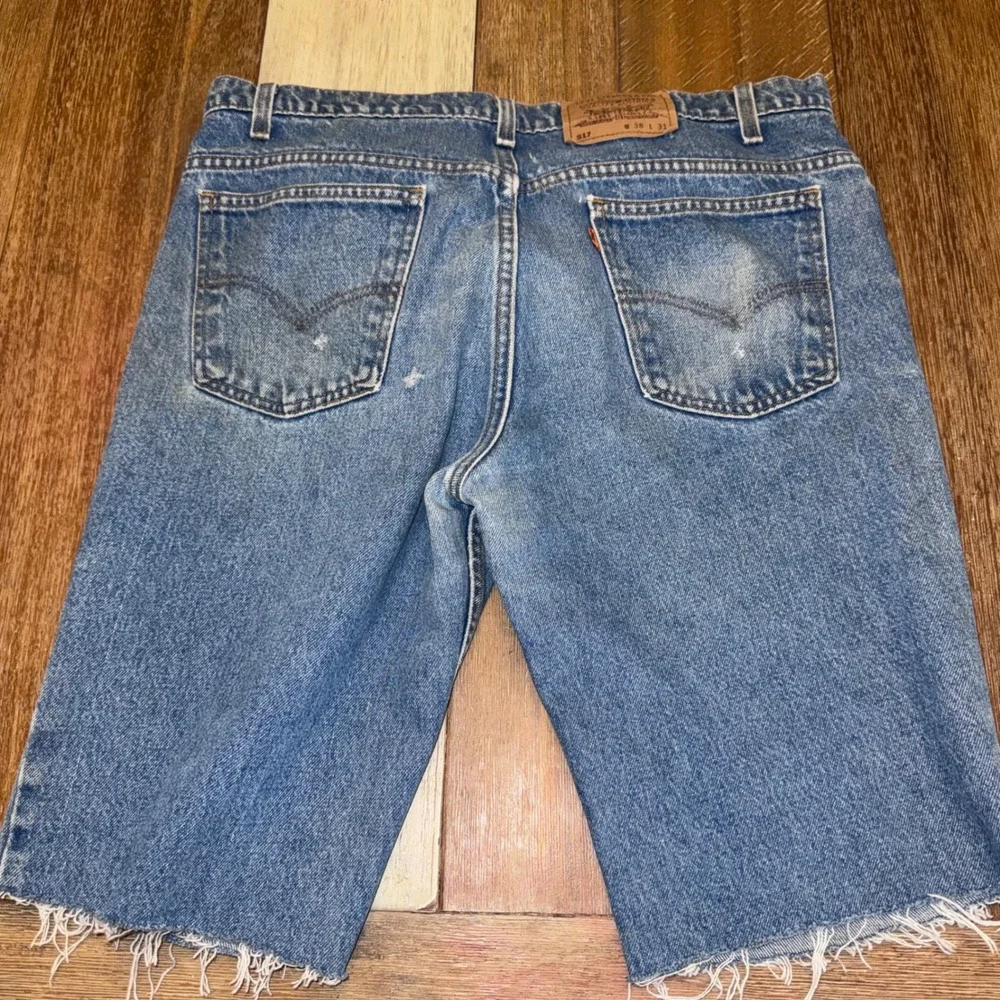 Levi's 517 Denim Shorts Mens 38 Blue Fair Orange Tab Cut Off Distressed Frayed